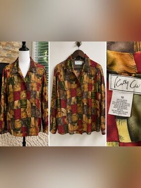 Vintage Cathy Che Abstract Print Button Front Blouse – Size 16